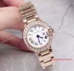 Replica Cartier Ballon Bleu De Cartier Rose Gold Diamond Bezel White Face 24mm Watch
